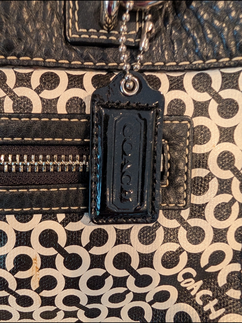 Coach Black and White Signature Tote Bag - Picture 4 of 13